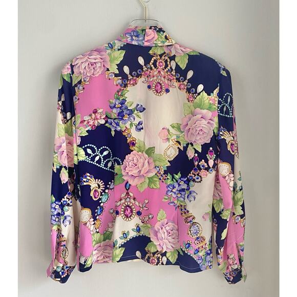 Vintage Dana Buchman Women’s 6 Silk Blouse Floral Jewelry Watches Victorian 90s - Picture 3 of 10